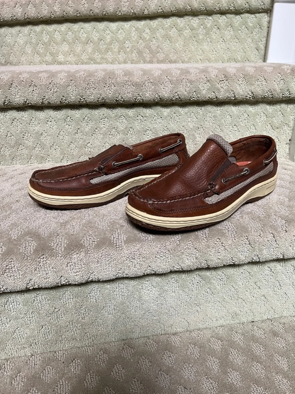 Sperry Chestnut Leather Slip-On Boat Shoes with Cream Sole - Picture 2 of 6